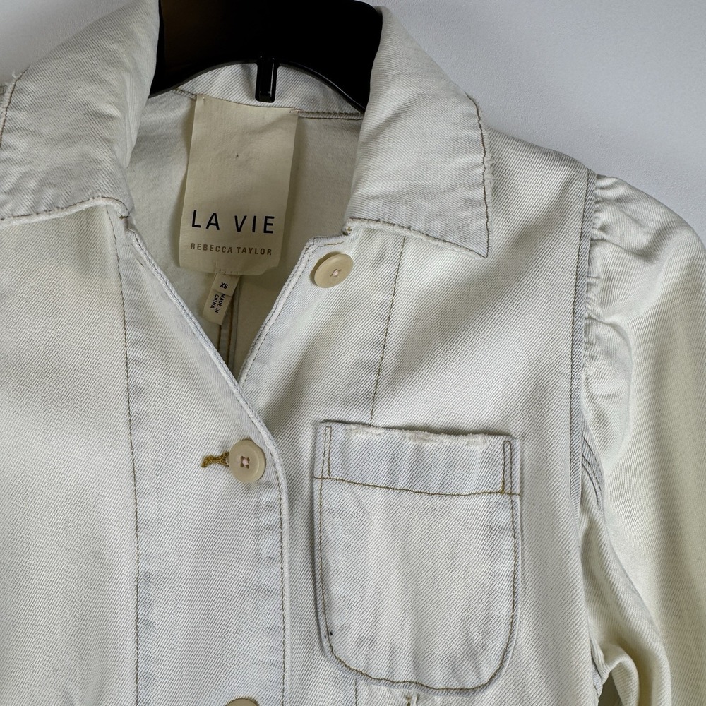 Rebecca Taylor La Vie Long Sleeve Cream Denim Jacket W/Belt Size Small